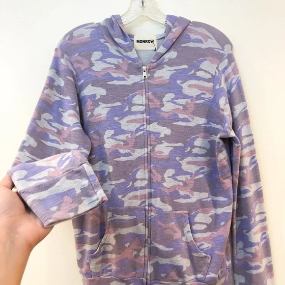 MONROW Purple Camo Zip Up Hoodie Jacket Medium - Picture 2 of 7